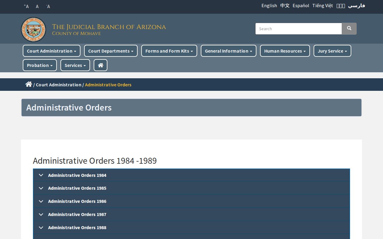 Mohave County court calendar administrative orders