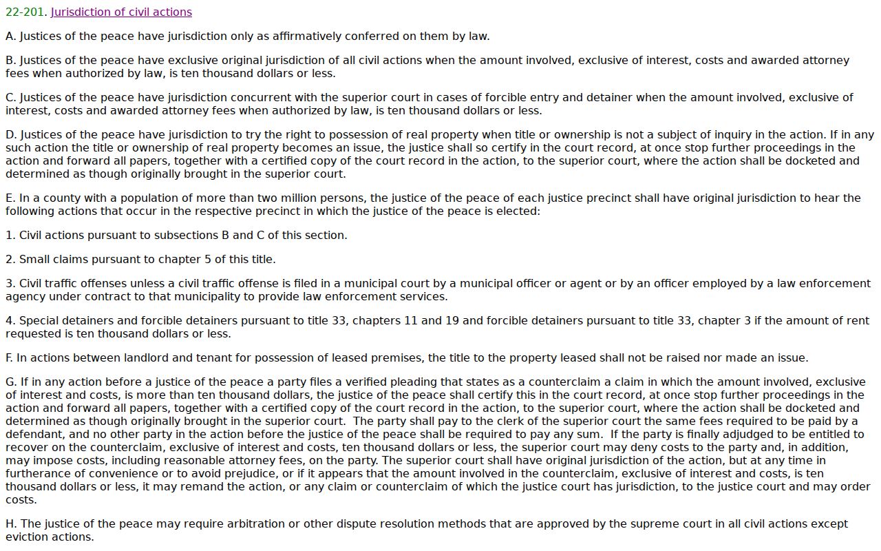 Mohave County civil court docket Justice Court jurisdiction
