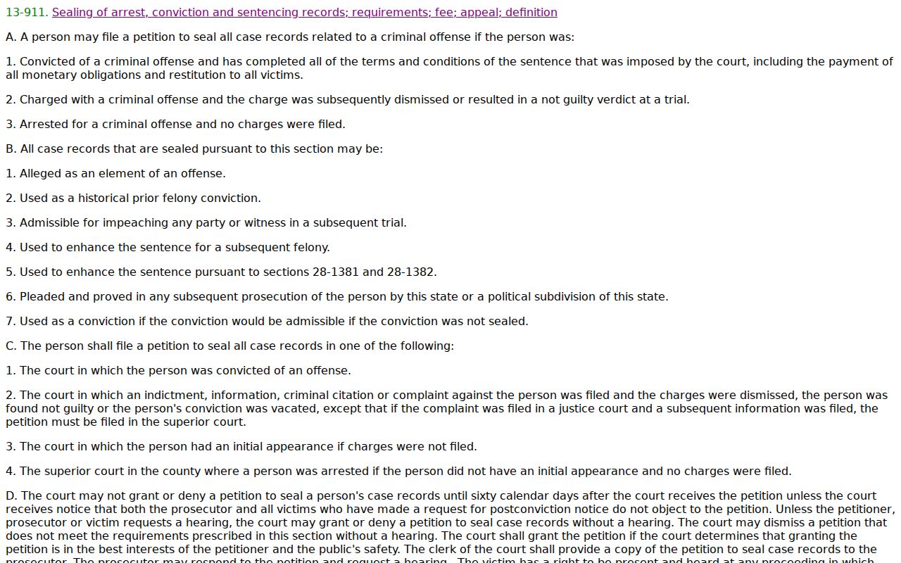 Mohave County criminal court docket sealing law