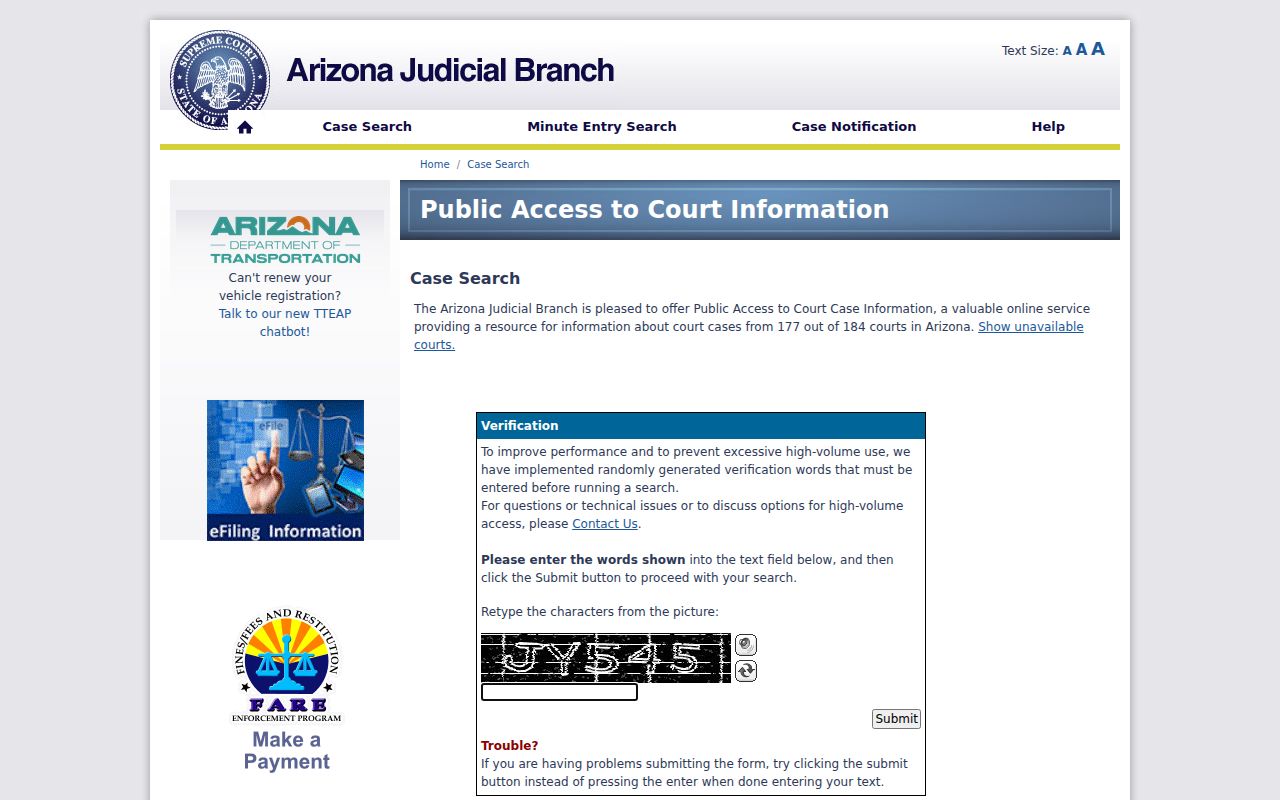 Mohave County court docket search on Arizona Public Access