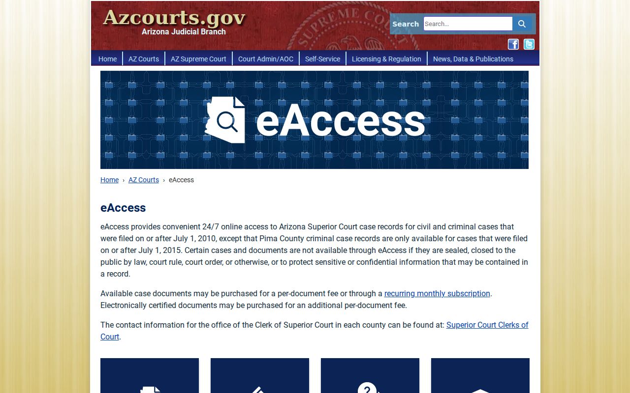 Mohave County court docket document access through Arizona eAccess