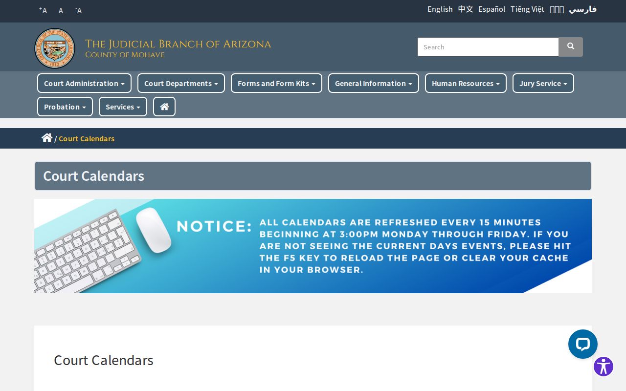 Mohave County court docket calendar directory