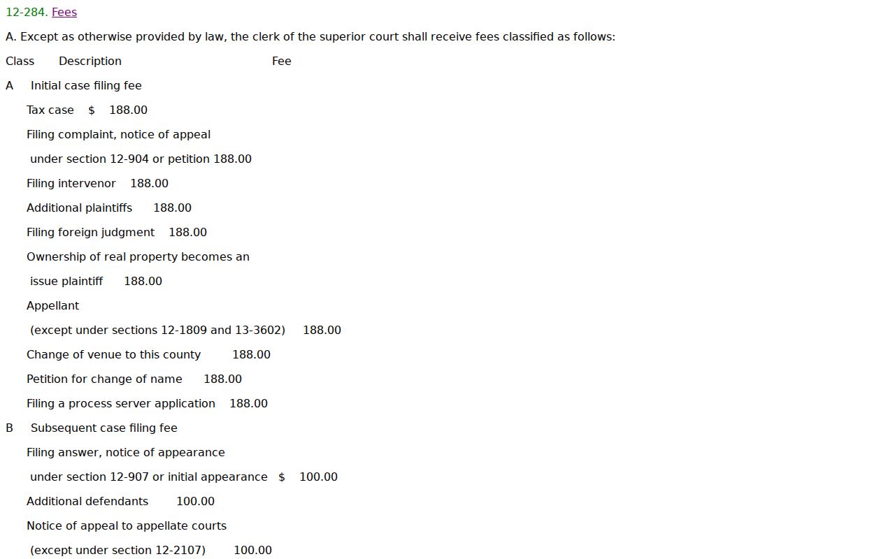Mohave County court records Superior Court clerk fees