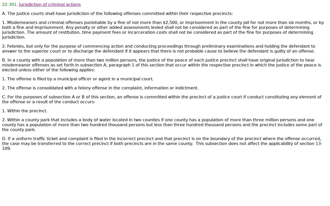 Mohave County traffic court records Justice Court jurisdiction
