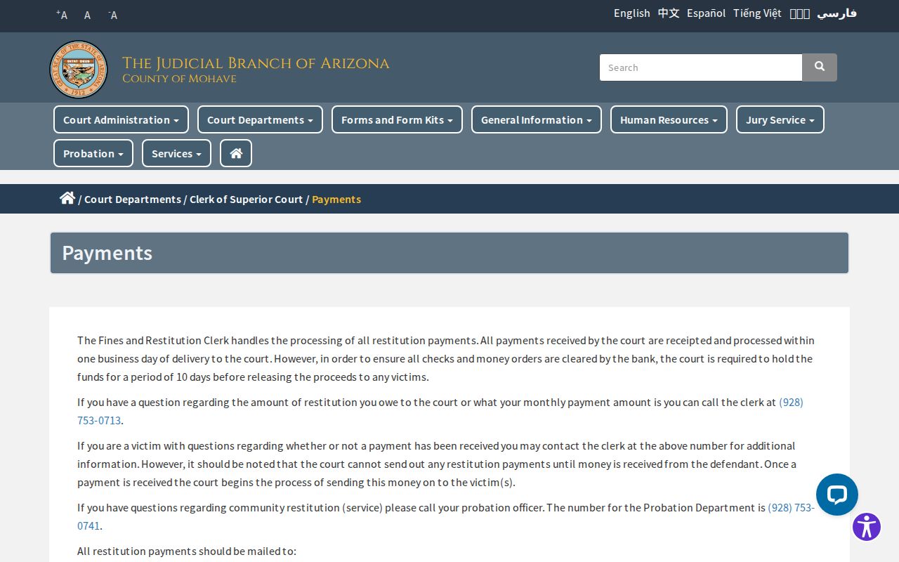Mohave County traffic court records court payment routing
